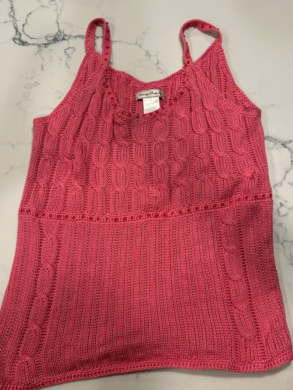 Tommy Bahama Pink Knit Cable Tank Top size small silk/cotton blend